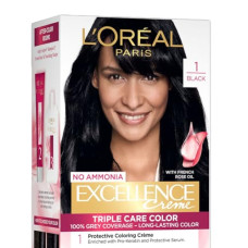 Deals, Discounts & Offers on  - L'Oral Paris Permanent Hair Colour, Radiant At-Home Hair Colour with up to 100% Grey Coverage, Pro-Keratin, Up to 8 Weeks of Colour, Excellence Crme, 1 Black, 72ml+100g