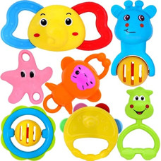 Deals, Discounts & Offers on  - PRIME DEALS Cotton Colourful Non Toxic Bpa-Free Rattles And Teether For Babies Set Of 8 Attractive Rattle For New Born And Infants (Set Of 7)