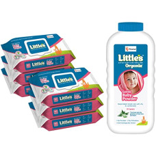Deals, Discounts & Offers on Baby Care - Little's Soft Cleansing Baby Wipes Lid, 80 Wipes (Pack of 6) & Organix Gentle Baby Powder, 400g, White