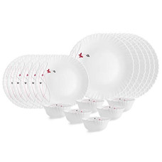 Deals, Discounts & Offers on  - Cello Opalware Dazzle Series Lush Fiesta Dinner Set, 18 Units | Opal Glass Dinner Set for 6 | Light-Weight, Daily Use Crockery Set