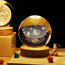 Deals, Discounts & Offers on  - BIRZAR 3D Solar System Crystal Ball LED Night Light Dimmable Warm White Night Lights Wooden Base Fantasy Decoration Crsytal Ball Nightlight (Planet Crystal lamp)