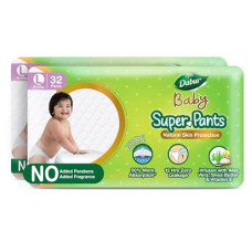 Deals, Discounts & Offers on  - Dabur Baby Super Pants - L (32 Pieces, Pack of 2)| 9-14 kg | Insta-Absorb Technology | Diapers Infused with Aloe Vera, Shea Butter & Vitamin E | No Added Parabens, Added Fragrances