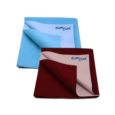 Deals, Discounts & Offers on Baby Care - Bumtum Baby Dry Sheet Waterproof Soft Fleece Baby Bed Protector | Anti - Bacterial & Odour Free | Extra Absorbant, Reuseable & Washable (Aqua Blue + Maroon Combo, Small Size, 50 * 70cm, Pack of 2)