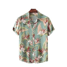 Deals, Discounts & Offers on Men - [Sizes XS, S, M, L, XL, 2XL] Leriya Fashion Shirt for Men | Tropical Leaf Printed Rayon Shirts for Men | Preppy Short Sleeves | Spread Collared Neck | Perfect for Outing | Beach | Camp Wear Shirt