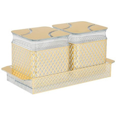 Deals, Discounts & Offers on  - Amazon Brand - Solimo Air-Tight Dry Fruit Container Tray Set With Lid & Serving Tray, Airtight Plastic Storage Container Set 500 ml | Set of 2, Golden