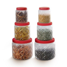 Deals, Discounts & Offers on  - AQUAQLEAN Frosty Diamond 100% Food Grade Storage Jar and Container Gift Set, 6 Pieces, (2 x 1100ml, 2 x 600ml, 2 x 300ml), Christmas Red
