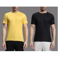 Deals, Discounts & Offers on  - Asthanaz InternationalPack of 2 Men Solid Round Neck Polyester Black, Yellow T-Shirt
