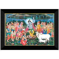 Deals, Discounts & Offers on  - SAF paintings 'Radhey Krishna with Goverdhan parvat UV Textured Framed Painting 14 inch X 20 inch SANFM136