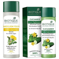 Deals, Discounts & Offers on Beauty Care - Biotique Bio Dandelion Visibly Ageless Serum, 190ml And Biotique Bio Cucumber Pore Tightening Toner, 120ml