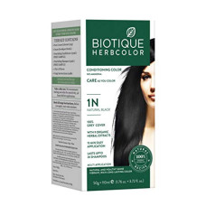 Deals, Discounts & Offers on  - Biotique Herbcolor Conditioning Hair Colour l Ammonia Free Hair Color l 9 Organic Herbal Extracts l Natural and Healthy Shine l 50g + 110ml| Natural Black 1N (Pack of 1)
