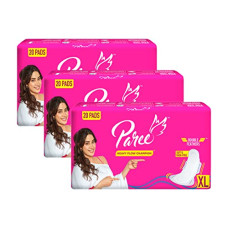 Deals, Discounts & Offers on Health & Personal Care - Paree Soft & Rash Free Sanitary Pads for Women|XL- 20 Pads Each (Combo of 3)|Quick Absorption|Heavy Flow Champion|Double Feathers