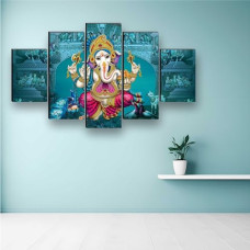 Deals, Discounts & Offers on  - SAF paintings Set of 5 Ganesha Religious modern art Home decorative wall Painting 30 inch x 18 inch SANFPNLS32210-Multicolour