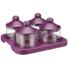 Deals, Discounts & Offers on  - Amazon Brand - Solimo Air-Tight Dry Fruit Container Tray Set With Lid & Serving Tray, Airtight Plastic Storage Container Set 500 ml | Set of 4, Purple