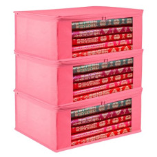 Deals, Discounts & Offers on  - Kuber Industries Saree Cover | Clothes Storage Bag | Storage Organizer Bag | Zip Closure Saree Cover | Wardrobe Organizer | Plain Transparent Window Saree Cover | 6 Inch | Pack of 3 | Pink