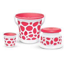 Deals, Discounts & Offers on  - MILTON Plastic Duplex Spa 3 Piece Set, Red | 20 Litres Bucket With Mug & Stool | Bathroom Accessory Set