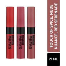 Deals, Discounts & Offers on  - MAYBELLINE NEW YORK Sensational Liquid Matte PO3(Touch of Spice, Nude Nuance, Red Serenade, 21 ml)