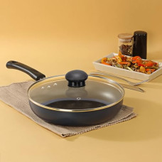 Deals, Discounts & Offers on Cookware - Frenchware Non-Stick FryPan 24cm with 5 Layer Coating, Induction Base, Glass Lid and Ergonomic Handles, Durable Granite Finish, 100% Food-Grade, Flared Rims (Pack of 1)