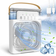 Deals, Discounts & Offers on  - Ashoka's Mart Portable Air Conditioner Fan, 600 ml Water Tank USB Personal Cooler, Mini Humidifier Fan with 7 Colors LED Light, 3 Timer, 3 Wind Speeds, 3 Spray Modes