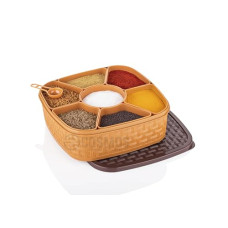Deals, Discounts & Offers on  - E-COSMOS Plastic Square 7 Sections Multipurpose Masala Rangoli Dabba Box Set, Spice Box Set - Brown (Masala Box - 7 in 1)