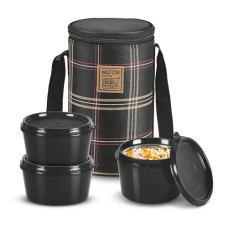 Deals, Discounts & Offers on  - MILTON Lofty Tiffin (3 Microwave Safe Inner Steel Containers, 1 x 320 ml, 2 X 450 ml Each) with Insulated Fabric Jacket, Black
