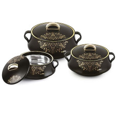 Deals, Discounts & Offers on  - Cello Midas Casserole Gift Set with Inner Steel, 3 Unit(500ml, 1000ml, 1500ml), Black