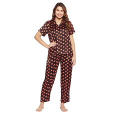 Deals, Discounts & Offers on Women - Clovia Women's Rayon Printed Button Down Shirt & Pyjama Set in Black