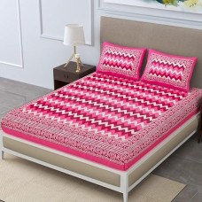 Deals, Discounts & Offers on  - La Verne104 TC 100% Cotton Jaipuri Rjasathani Hand Print Bedsheet with 2 Pillow Covers (Pink)