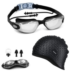 Deals, Discounts & Offers on  - SLOVIC Black Swimming Goggles & Black Embossed Swimming Caps