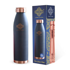 Deals, Discounts & Offers on  - INDIAN ART VILLA Pure Copper Lacquer Coated Gray Silk Finish Water Bottle, Drinkware & Storage Purpose, Ayurvedic Health Benefits, Volume-900 ml, Pack of 1