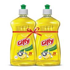 Deals, Discounts & Offers on  - Giffy Liquid Dish Wash Gel with Active Salt & Lemon| 2x Faster Tough Grease Removal & Natural Fragrance| Removes Odour| Easy Lather & Rinse Off| Leaves No White Residues| Hand-Safe| 500ml (Pack of 2)