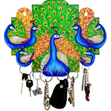 Deals, Discounts & Offers on  - CAPIO ART PEACOCK DESIGN Wood Key Holder(7 Hooks, Multicolor)