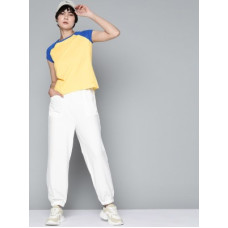 Deals, Discounts & Offers on  - HRX by Hrithik RoshanWomen Colorblock Round Neck Pure Cotton Yellow T-Shirt