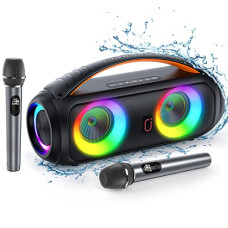 Deals, Discounts & Offers on  - [Use J and K Bank Card] JYX Boat Karaoke Speaker with Dual Microphones and Dazzling Light Speaker, IPX5 Waterproof Bluetooth Party Speakers with Remote Control
