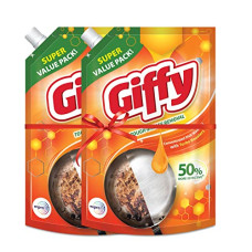 Deals, Discounts & Offers on  - Giffy Liquid Dish Wash Gel with Turbo Boosters| 50% More Effective| Mild Fragrance Removes Odour| Easy Lather & Easy Rinse Off Formulation| Leaves No White Residue| Safe On Hands| 900ml (Pack of 2)