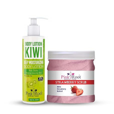 Deals, Discounts & Offers on  - Pink Root Kiwi Body Lotion 200ml With Strawberry Scrub 500gm