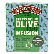Deals, Discounts & Offers on  - Borges Stress Relief Olive Leaf Basil Infusion Tea | 2X Antioxidants Than Green Tea, No Caffeine, No Added Flavour - 10 Herbal Bags Of Basil Infusion, 15 grams, Pack of 1