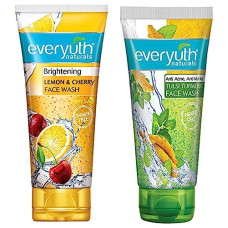 Deals, Discounts & Offers on Beauty Care - Everyuth Naturals Brightening Lemon & Cherry Face Wash, 150gm, Tube & Everyuth Naturals Anti Acne, Anti Marks Tulsi Turmeric Face Wash, 150gm, Tube