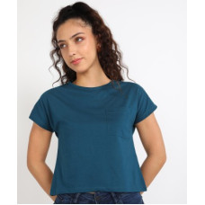 Deals, Discounts & Offers on  - PROVOGUEWomen Solid Round Neck Cotton Blend Green T-Shirt