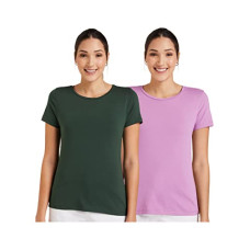 Deals, Discounts & Offers on Women - Amazon Brand - Symbol Women's Cotton Stretch Regular Fit T-Shirt (Pack of 2)