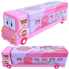 Deals, Discounts & Offers on  - HIGH TRUSTED 2 in 1 Cartoon Printed School Bus Shaped Pencil Compass Box and Toy