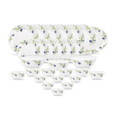 Deals, Discounts & Offers on  - Diva by La Opala, Pearl Collection, Opal Glass Dinner Set 28 pcs, Turquoise Trims, White