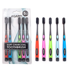 Deals, Discounts & Offers on  - AGARO Charcoal Manual Toothbrush, Gentle Soft, Teeth Whitening For Adults & Children, Medium Tip Bristles, Family Pack of 5, Mix Colour