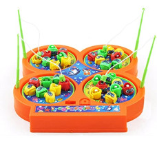 Deals, Discounts & Offers on Toys & Games - VGRASSP Fishing Game Toy Set with Rotating Board | Now with Music On/Off Switch for Quiet Play Includes 32 Fish and 4 Fishing Poles | Safe and Durable Gifts