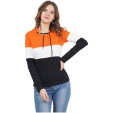 Deals, Discounts & Offers on  - COUPLESTUFF.INWomen Full Sleeve Color Block Hooded Sweatshirt