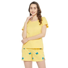 Deals, Discounts & Offers on Home Appliances - Clovia Women's Cotton Back Print Top & Shorts Set in Yellow