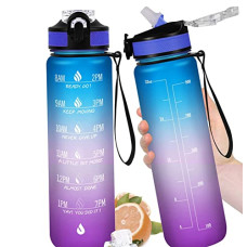 Deals, Discounts & Offers on  - CROSS EFFECT Motivational Water Bottles 1 Litre With Time Marker&Sipper,Leak-Proof Bpa Free Non-Toxic 1L Bottle With Carrying Strap,Perfect For Fitness,Gym&Outdoor Sports(Blue,Plastic)1 Liter