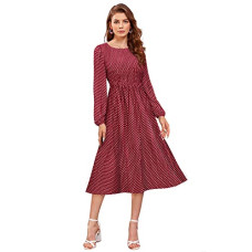 Deals, Discounts & Offers on Women - KERI PERRY Women's Maroon Muslin Polka Dot Fit & Flared Western Dress | Dress