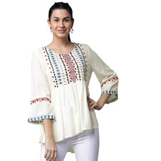 Deals, Discounts & Offers on Women - [Sizes XS, S, L, XL, 2XL] rytras Women's Embroidered Rayon Regular Fit Top