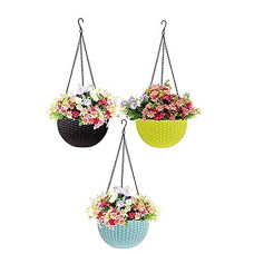 Deals, Discounts & Offers on  - Go Hooked Plastic Hanging Planter, Multicolour, Pot Diameter-7.1 Inch, Pot Height-4.8 Inch, Pot Thickness-3 mm, Chain Length-13 inch Approx., 3 Pieces (RattanPlanterSetof3)