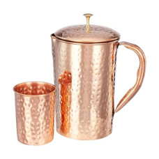 Deals, Discounts & Offers on  - Amazon Brand - Solimo Hammered Copper Jug with Copper Glass, 1350 ml